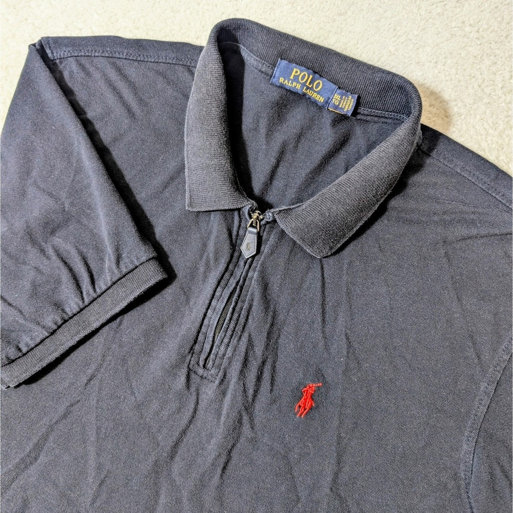 Polo Ralph Lauren Mens (L) 1/4 Zip Short Sleeve Pique Polo Shirt Black